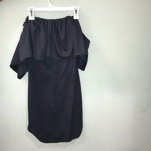 Grey suede off the shoulder dress
